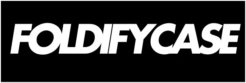 FoldifyCase logo in bold white font on a black rectangular background