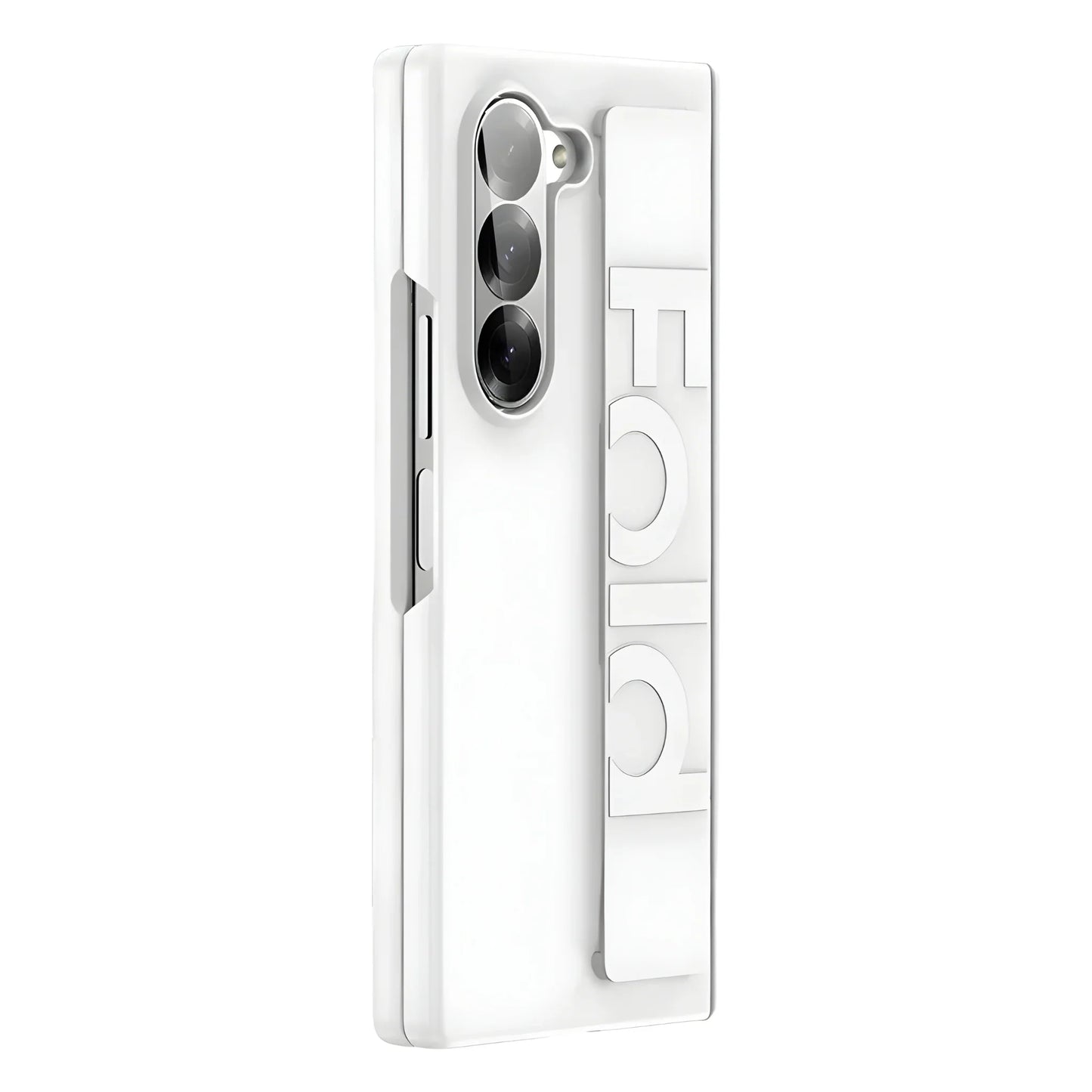 White phone case with brand logo on a white background