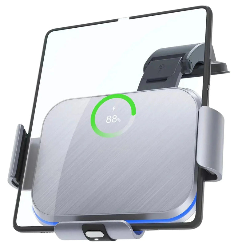 Orbit Car Mount dual-coil wireless charger with automatic clamping arms and air vent clip for Samsung Galaxy Z Fold and Z Flip