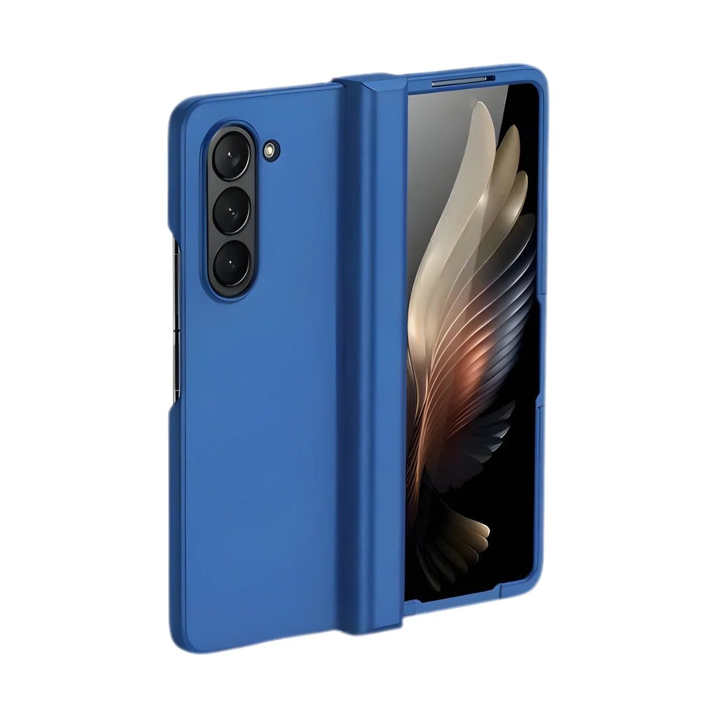 Blue phone case with a smartphone inside on a white background