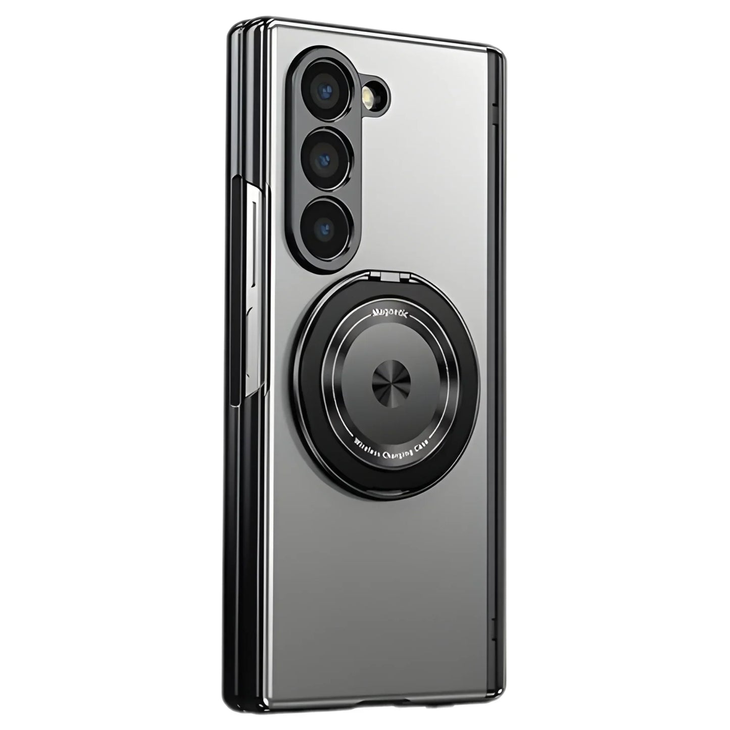 Axon M2 MagSafe magnetic case for Samsung Galaxy Z Fold with frosted semi-transparent back 360° ring kickstand and full hinge coverage