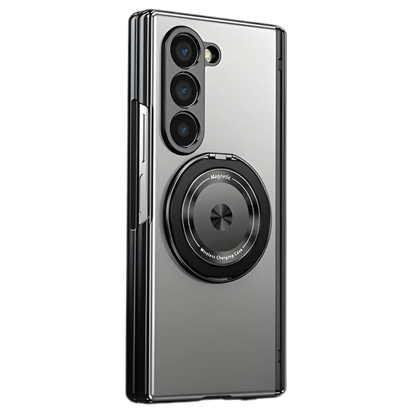 Axon M2 MagSafe magnetic case for Samsung Galaxy Z Fold with frosted semi-transparent back 360° ring kickstand and full hinge coverage