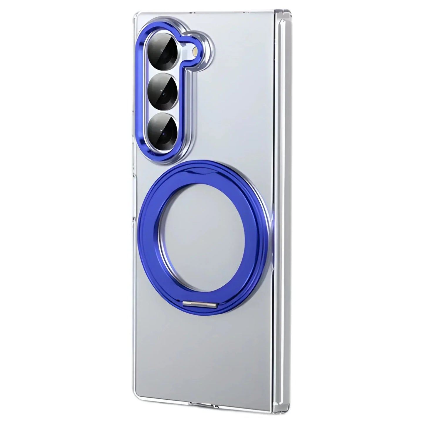 Transparent foldable phone case with blue camera and ring accents for Samsung Z Fold