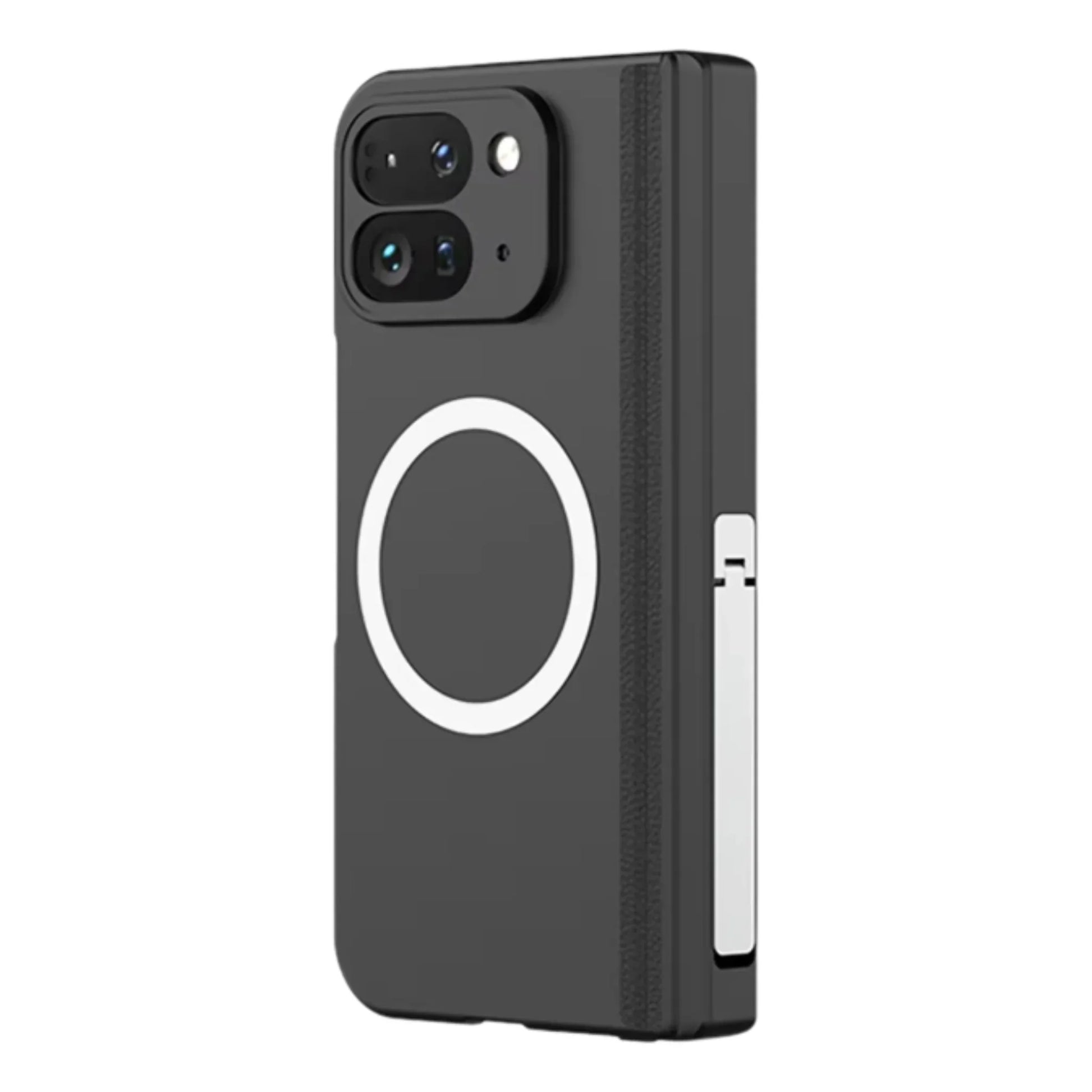 Sync L3 Pixel Fold Case with metal kickstand capacitance pen slot hinge protection and raised camera edge in Silver or Black