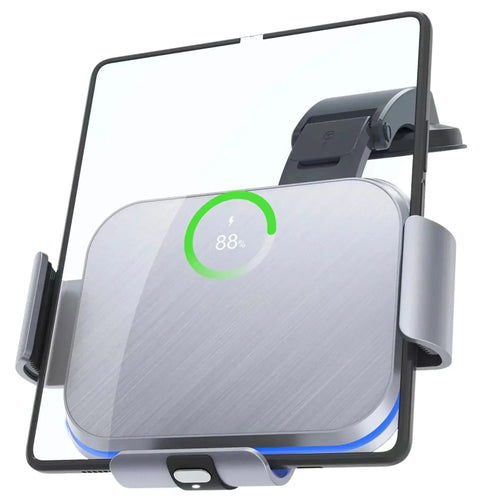 Orbit Car Mount dual-coil wireless charger with automatic clamping arms and air vent clip for Samsung Galaxy Z Fold and Z Flip