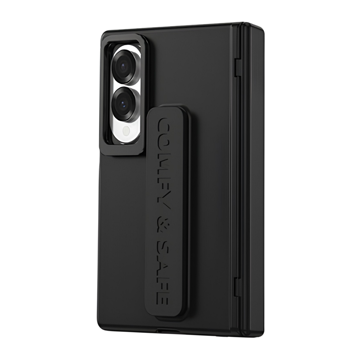 Aegis H1 Black hinge cover case for Samsung Galaxy Z Fold 8 Wide - rear view with COMFY & SAFE grip strap