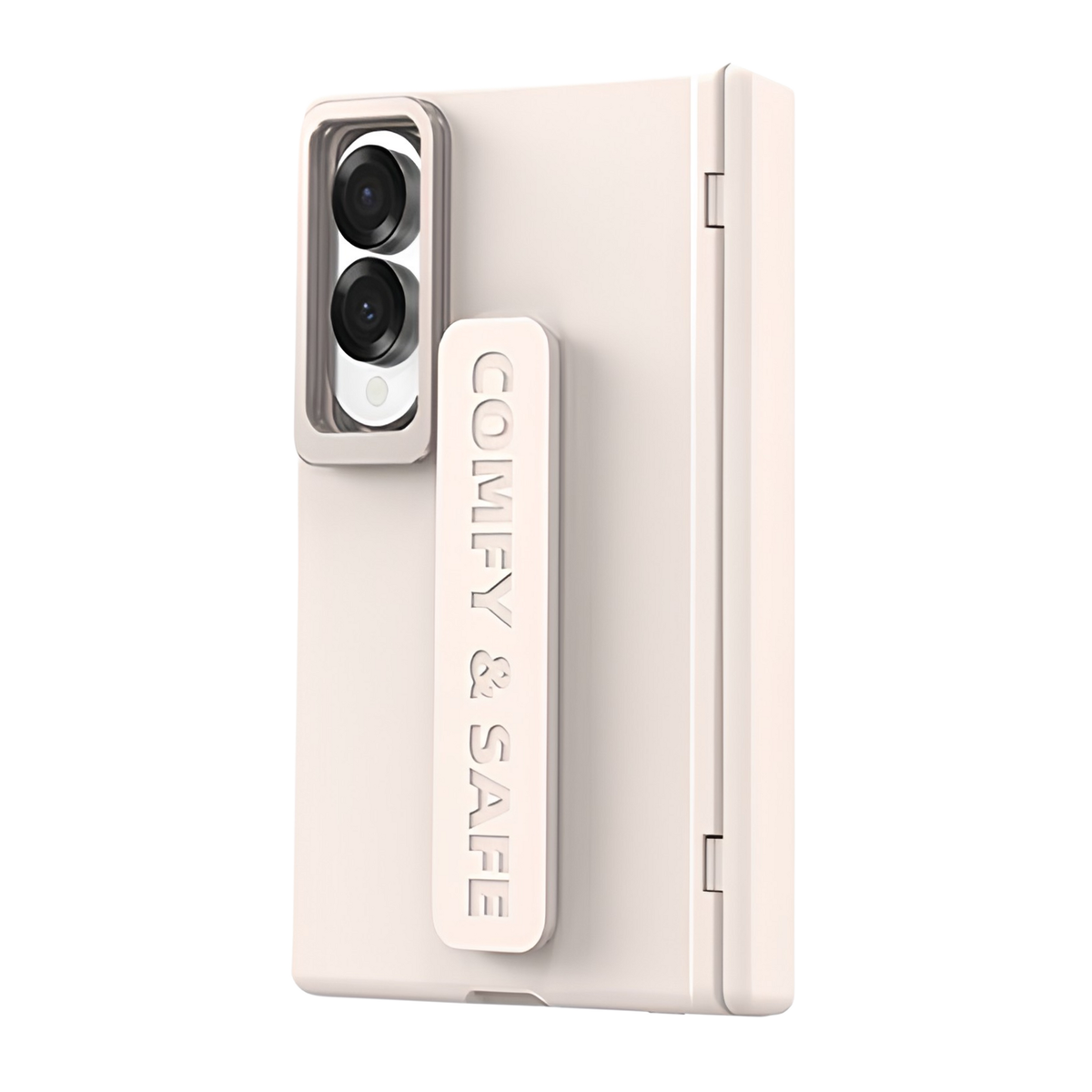 Aegis H1 Cream hinge cover case for Samsung Galaxy Z Fold 8 Wide - rear view with COMFY & SAFE grip strap
