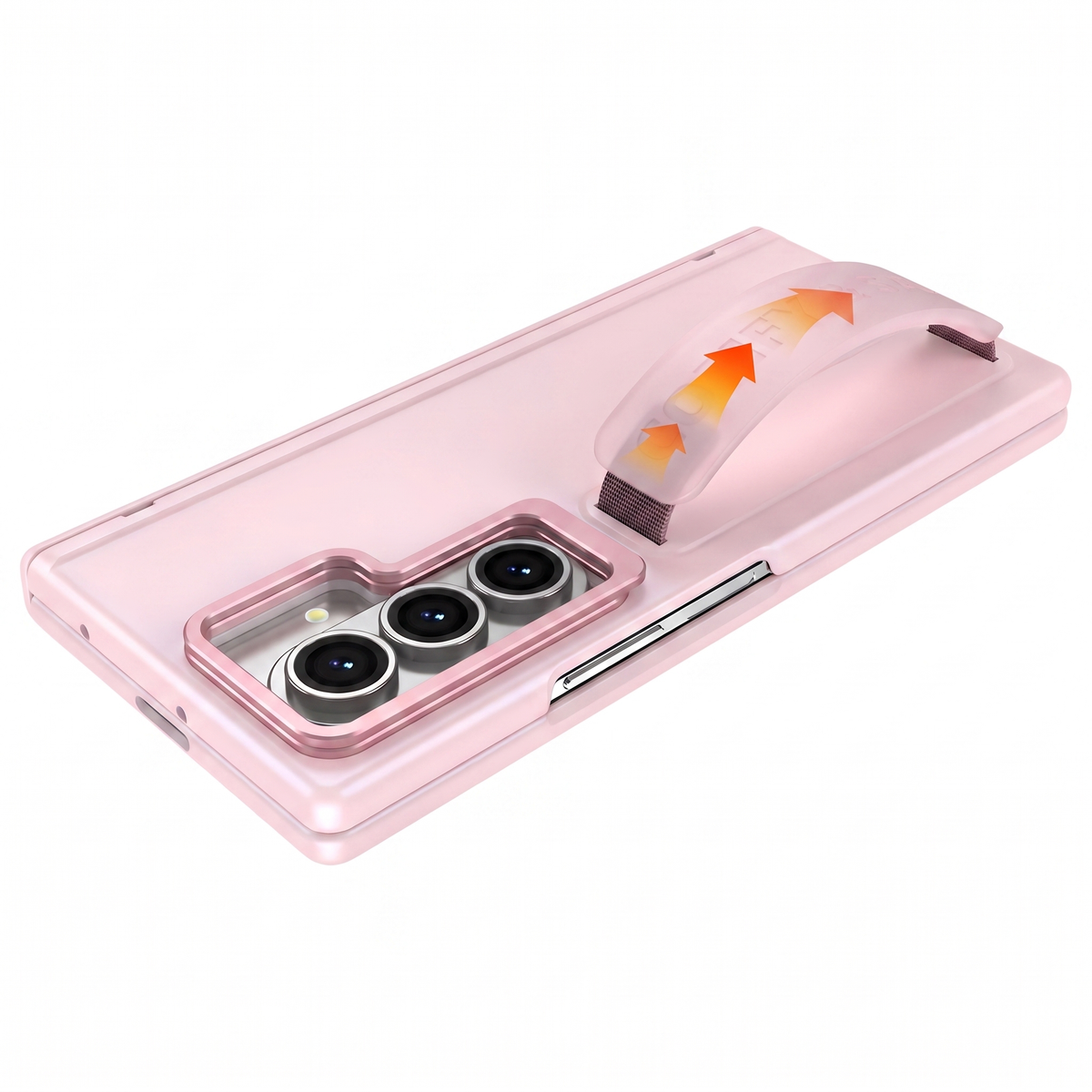 Aegis H1 Galaxy Z Fold case in Pink showing the built-in grip strap lifting away from the back panel