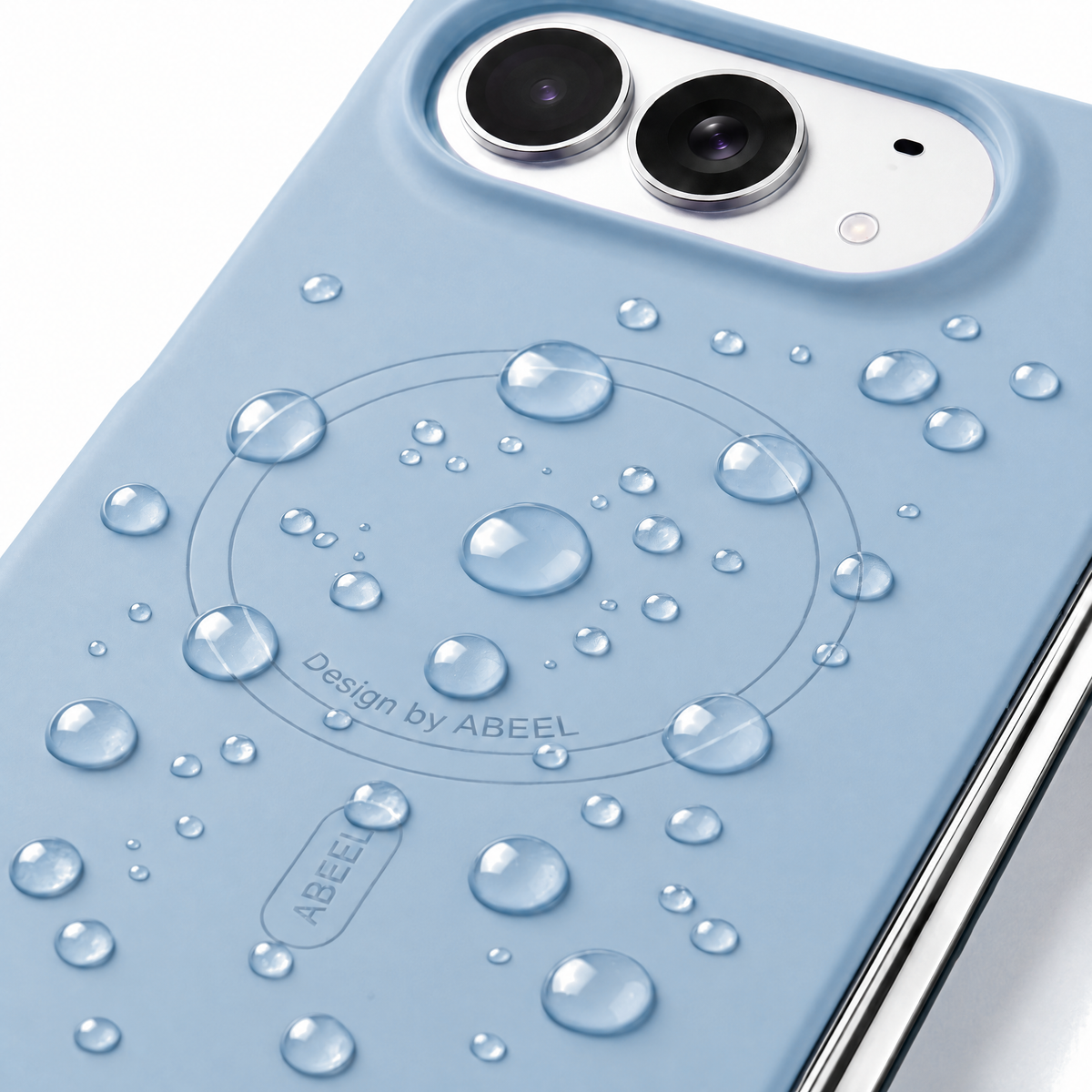 Apex M3 iPhone Duo case in Light Blue with water droplets beading on the matte surface