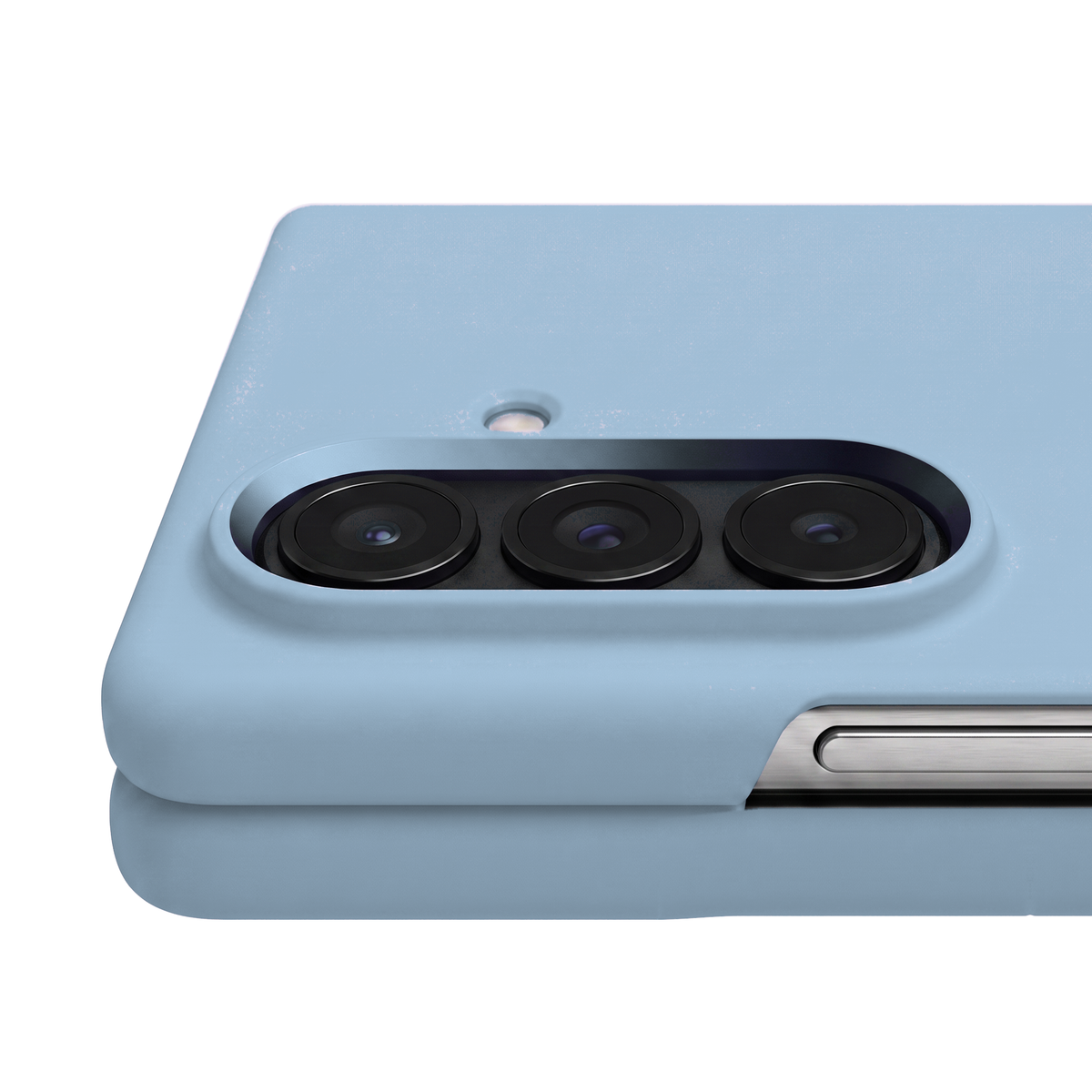Light Blue Apex M3 raised camera rim holding the lenses recessed and protected