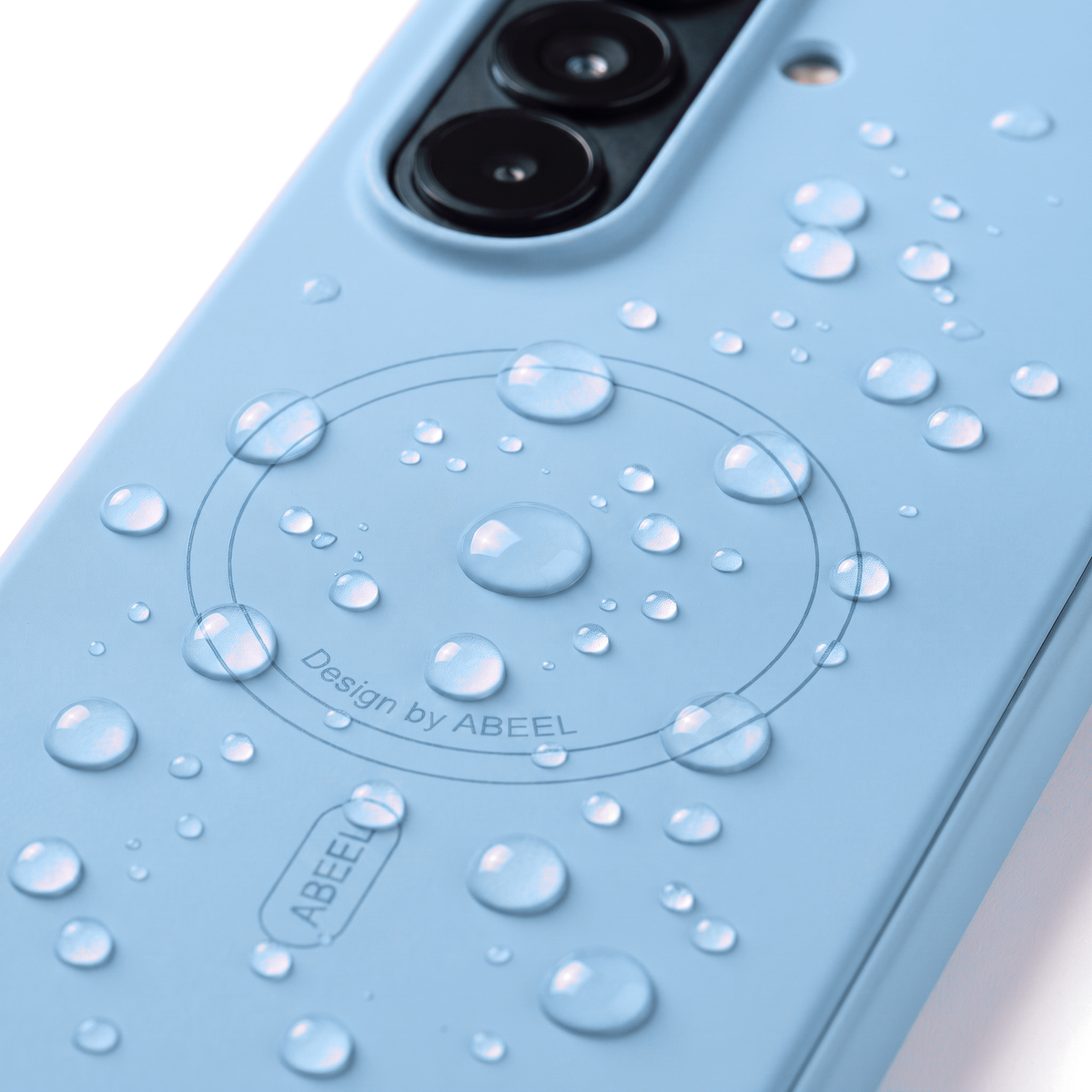 Water beading on the Light Blue Apex M3 liquid-repellent, fingerprint-resistant coating