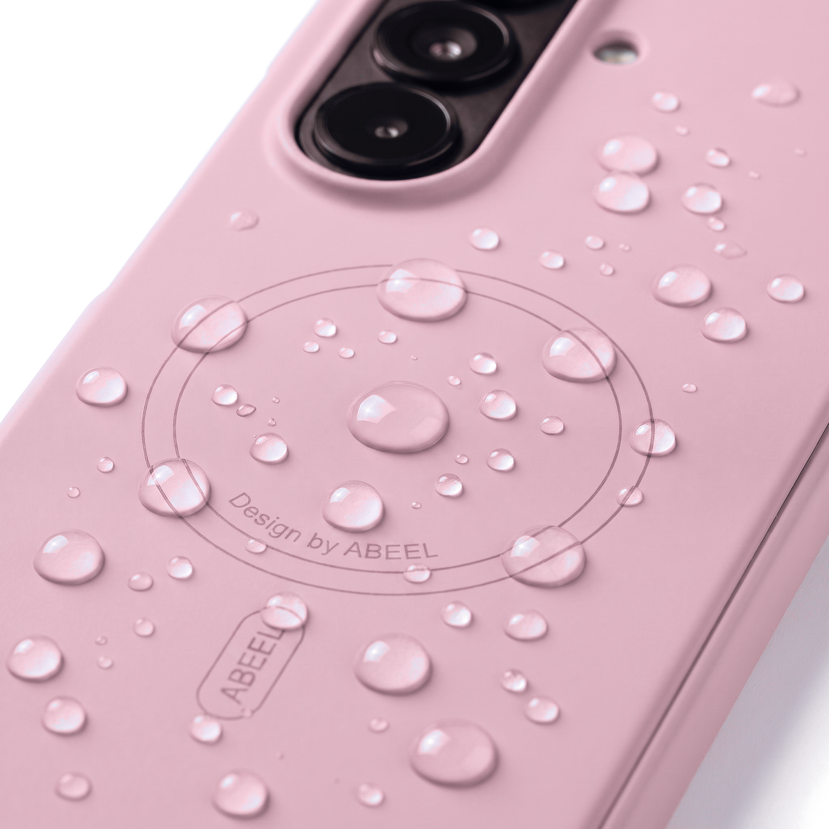 Water beading on the Pink Apex M3 liquid-repellent, fingerprint-resistant coating
