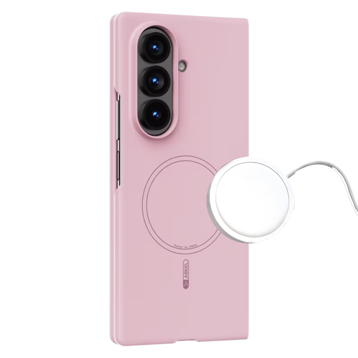 Pink Apex M3 case with MagSafe charger floating beside the magnet ring