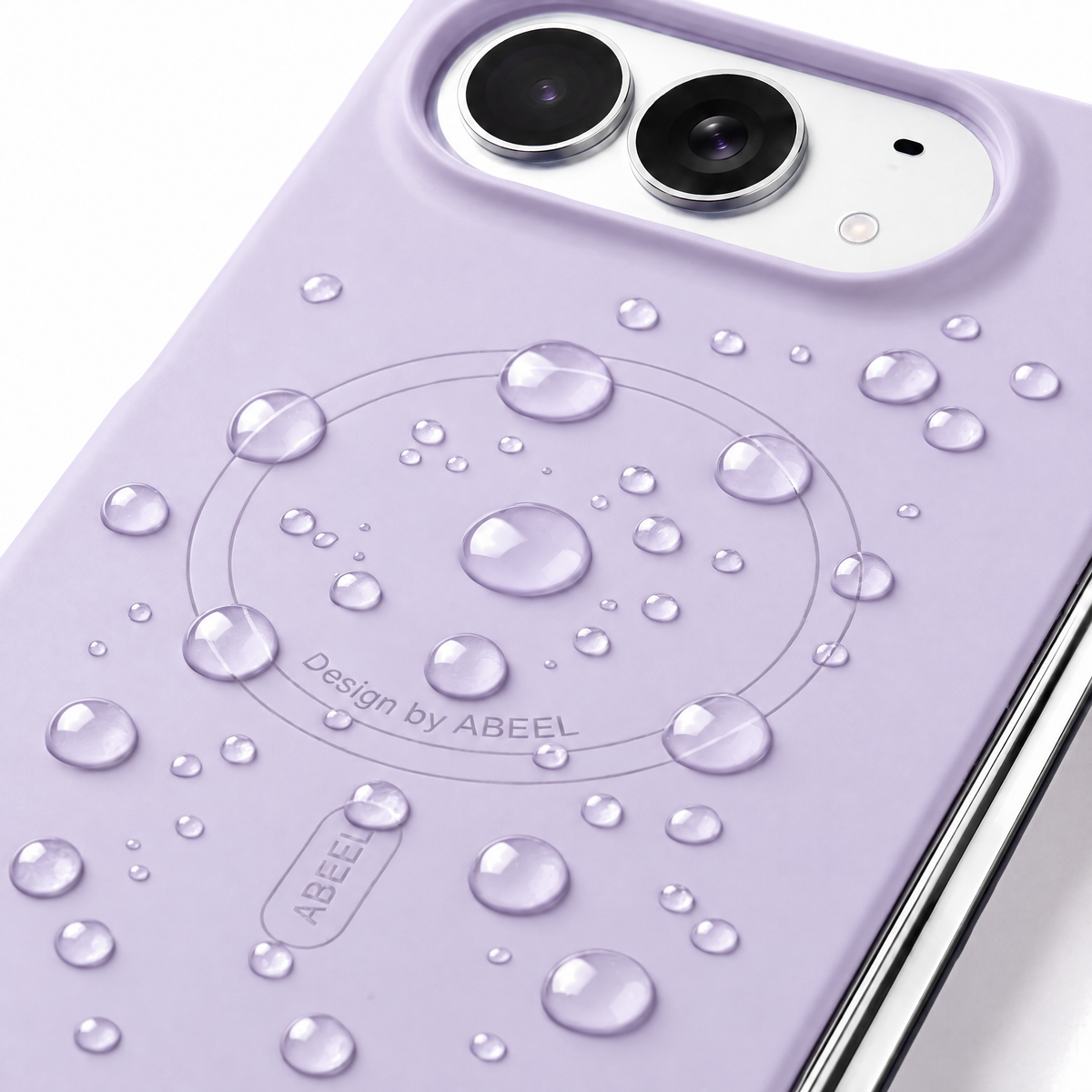 Apex M3 iPhone Duo case in Lavender with water droplets beading on the matte surface