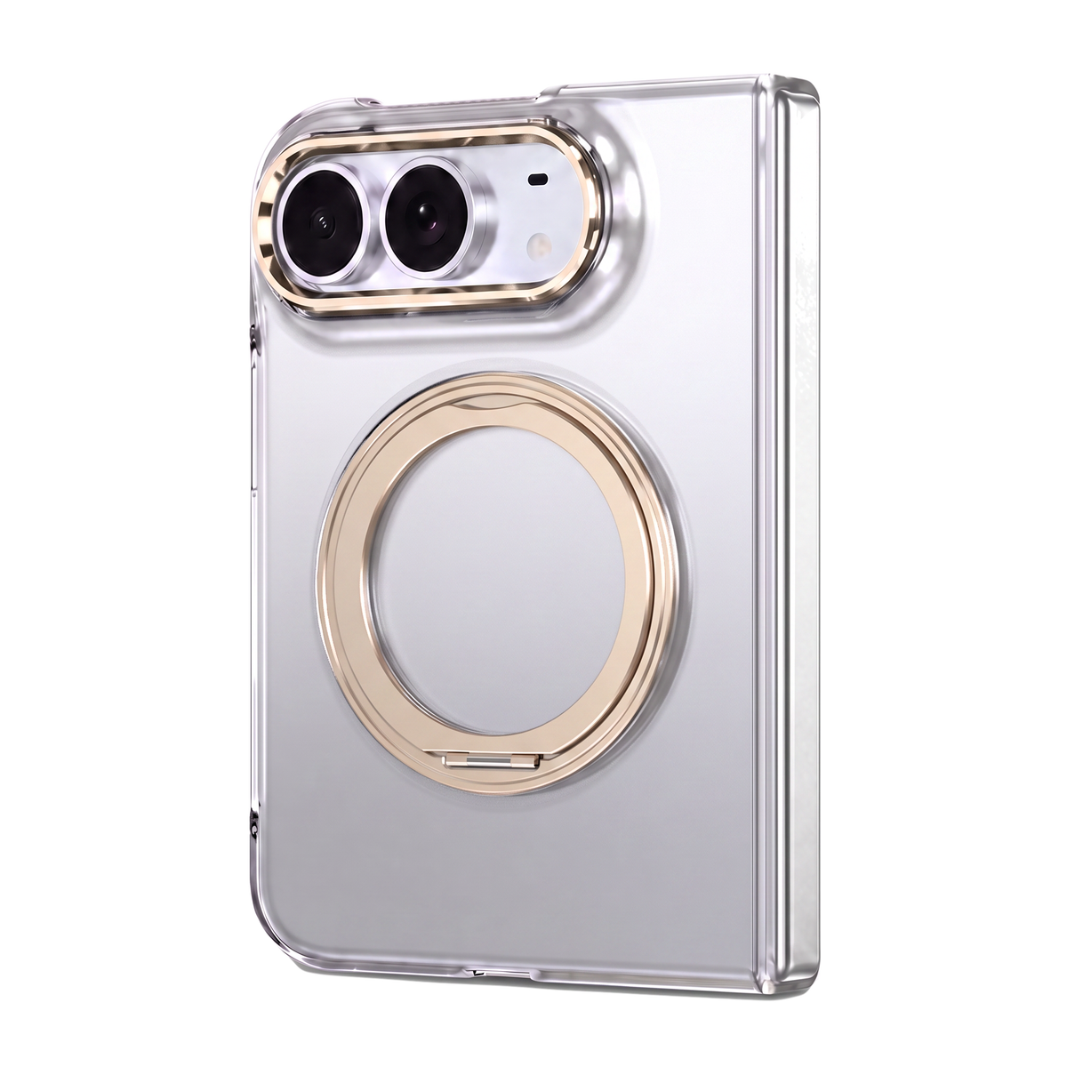 Axon M1 case for iPhone Fold with gold MagSafe rotating ring stand and gold camera bezel