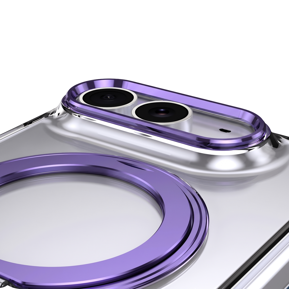 Axon M1 iPhone Fold case close-up - precision camera cutout and MagSafe ring seat with Violet Purple bezel