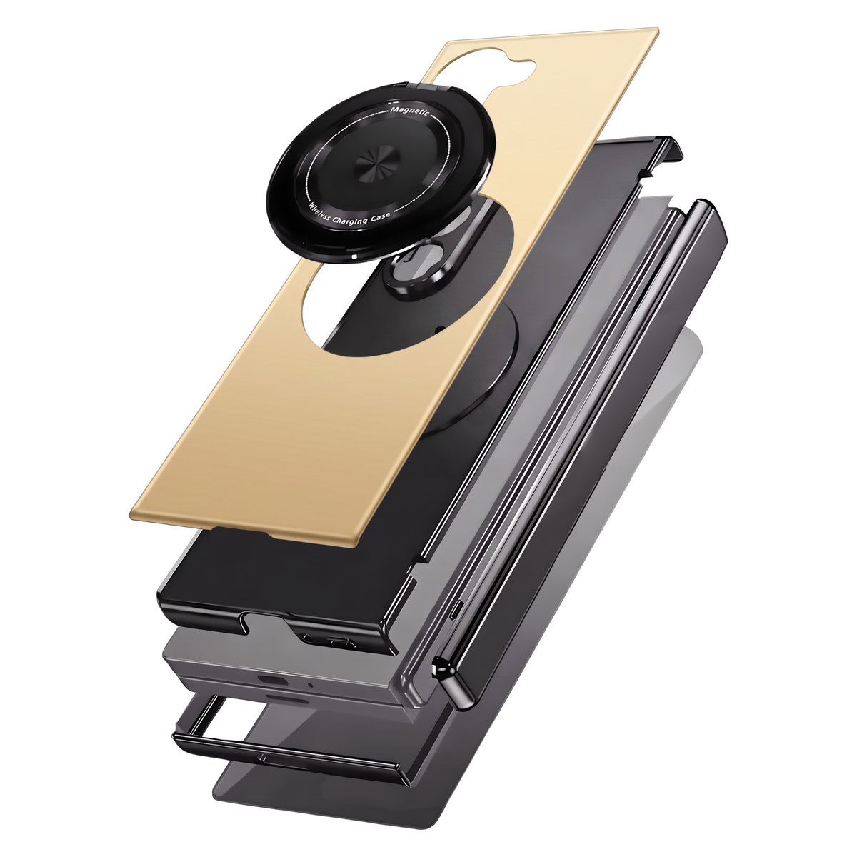 Axon M2 Galaxy Z Fold case layered construction breakdown - Gold