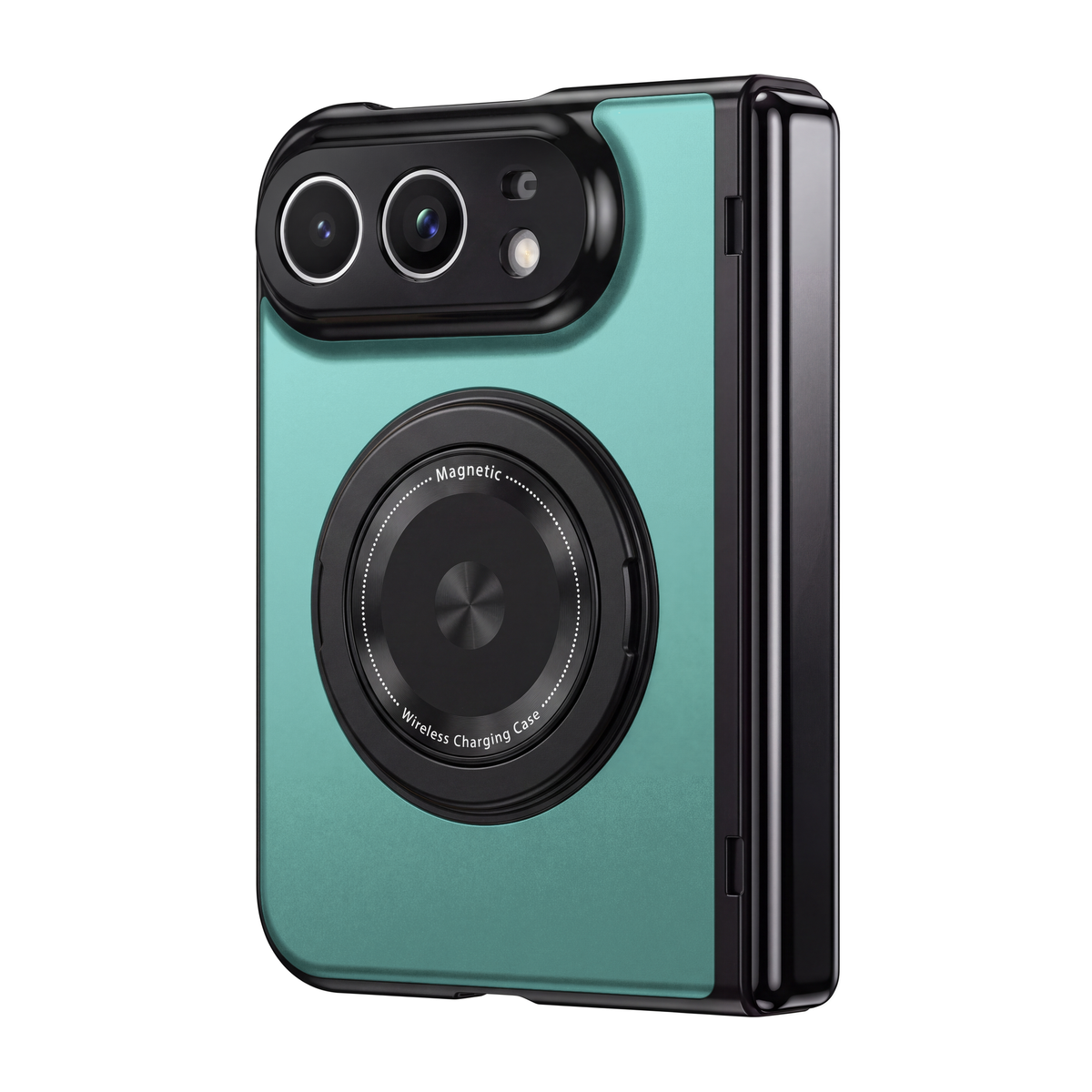 Axon M2 Green MagSafe hinge case with rotating metal ring for iPhone Fold - rear view