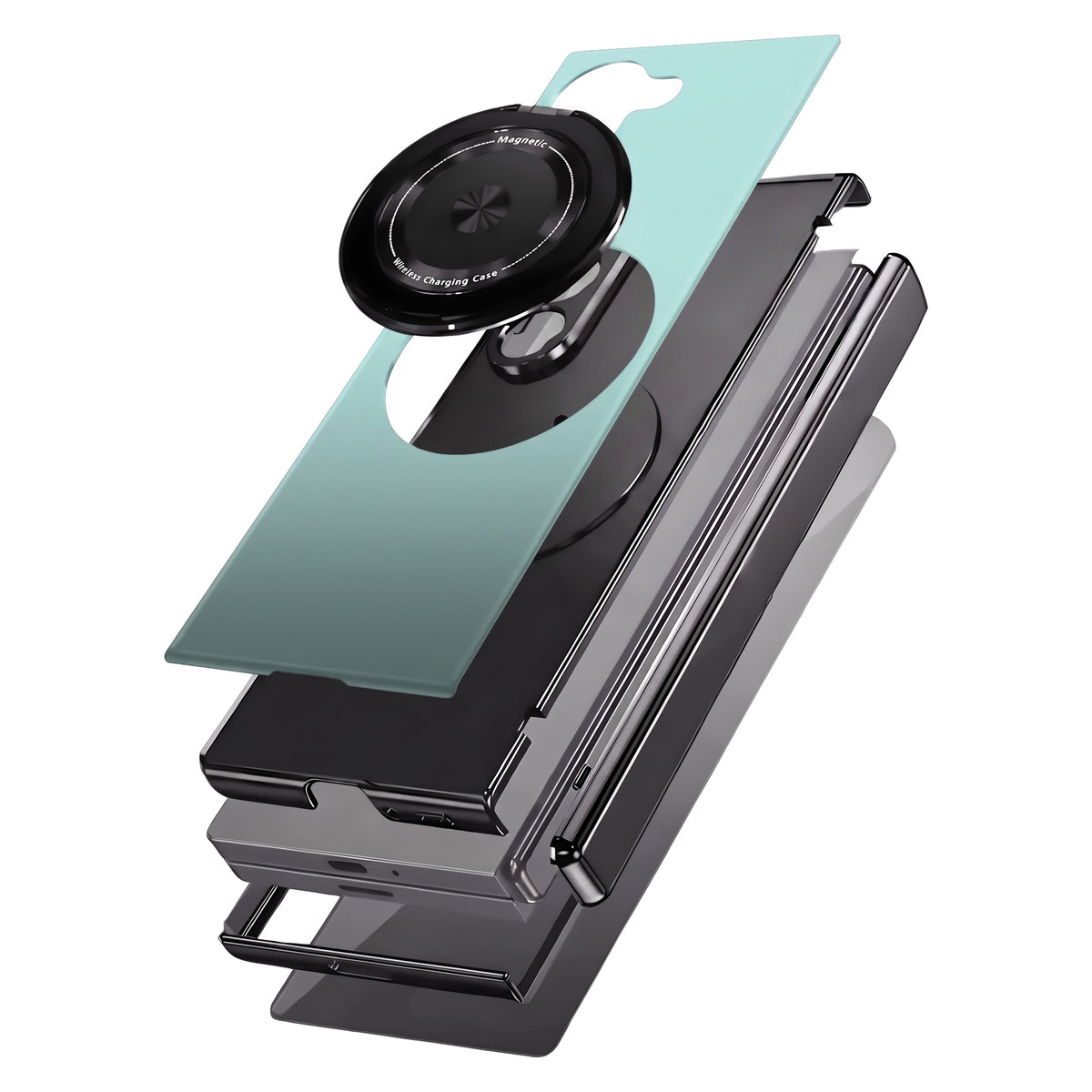 Axon M2 Galaxy Z Fold case layered construction breakdown - Green