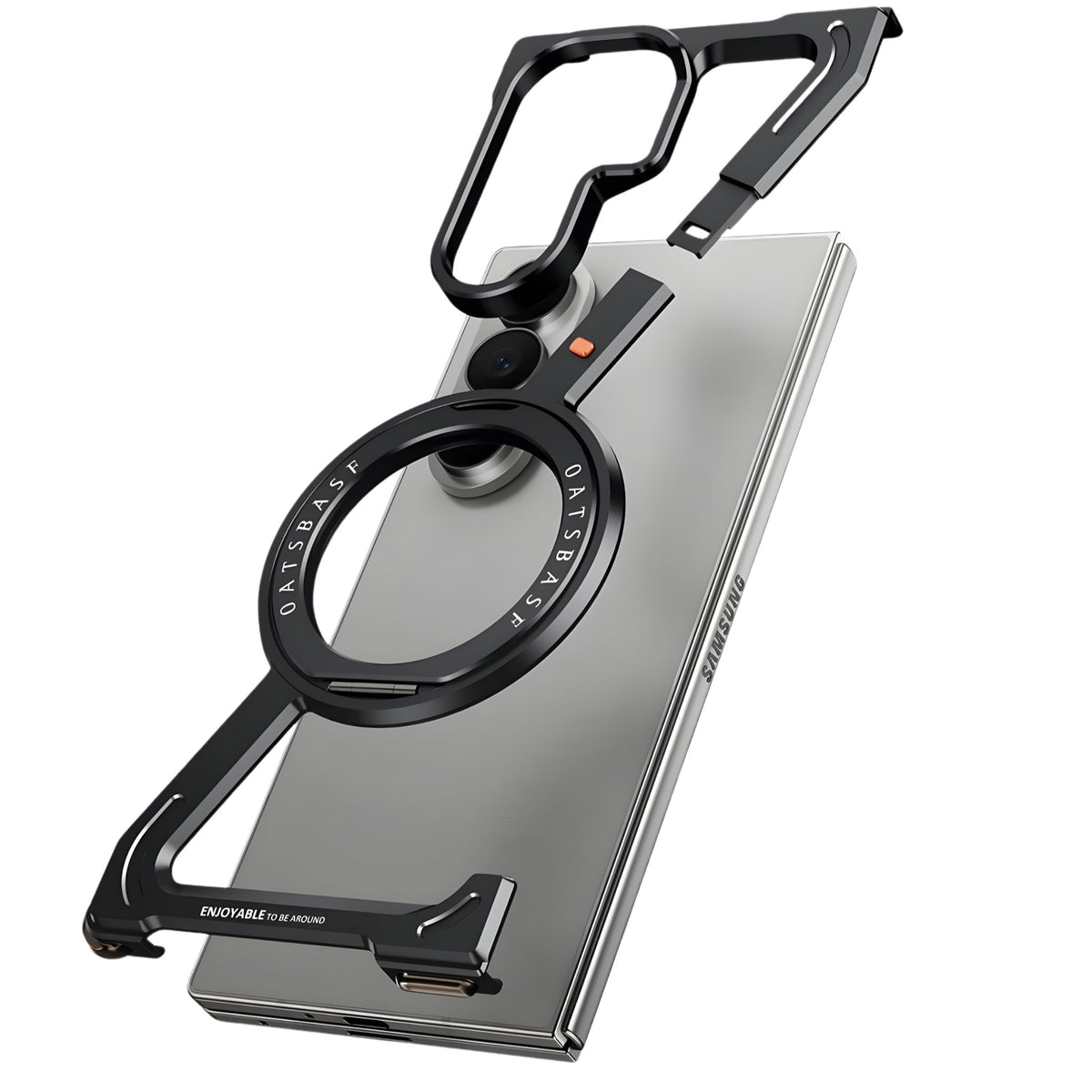 Halo M1 Galaxy Z Fold case feature diagram - 360-degree rotation ring