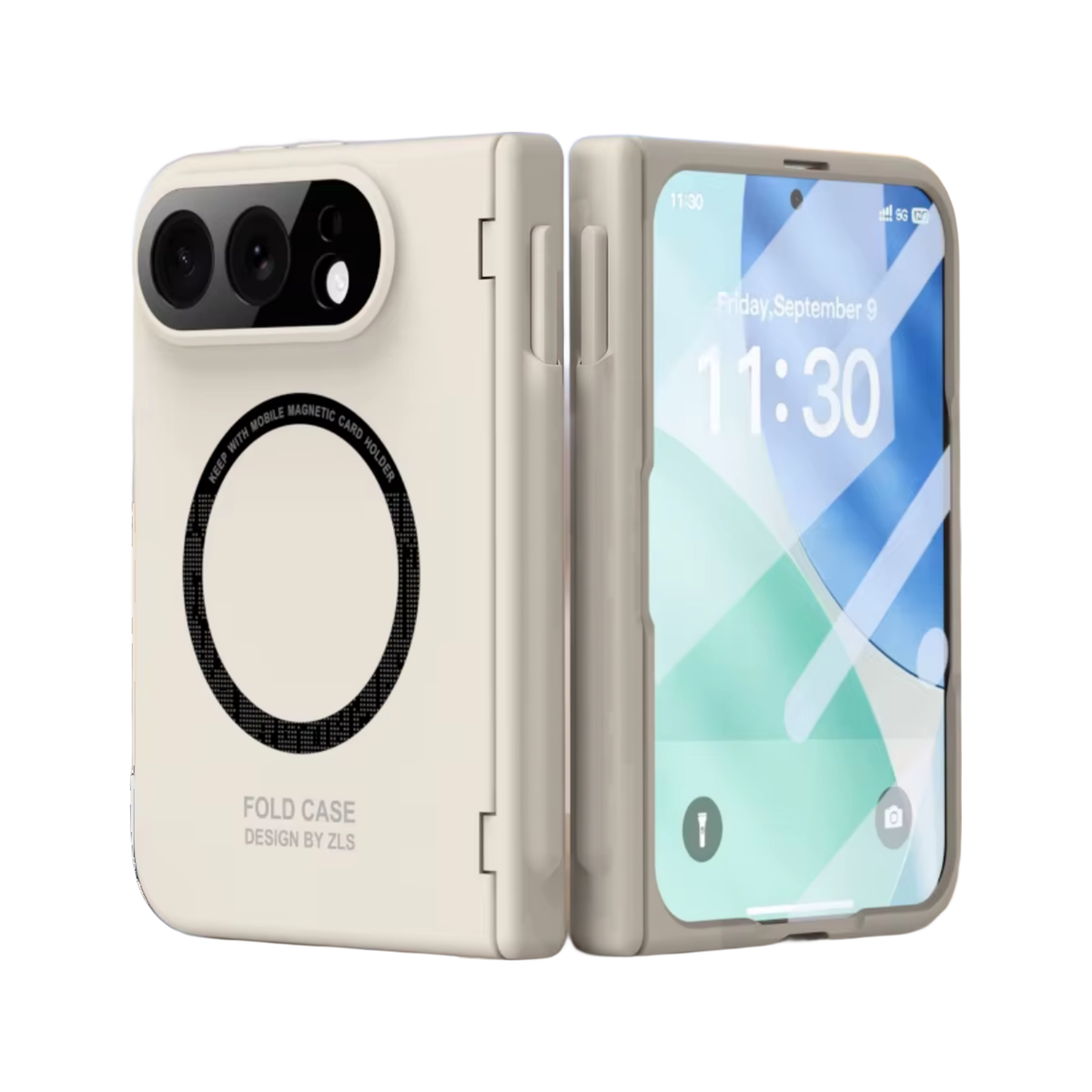 Kinetic P1 iPhone Fold case White - MagSafe ring back and cover screen, stylus in hinge