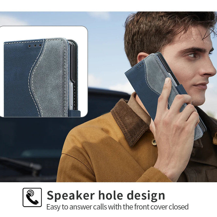 Man holding a phone with a speaker hole design feature highlighted