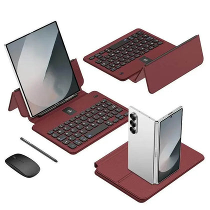 Scribe K1 keyboard folio for Galaxy Z Fold with detachable Bluetooth keyboard wireless mouse stylus integrated kickstand PU leather