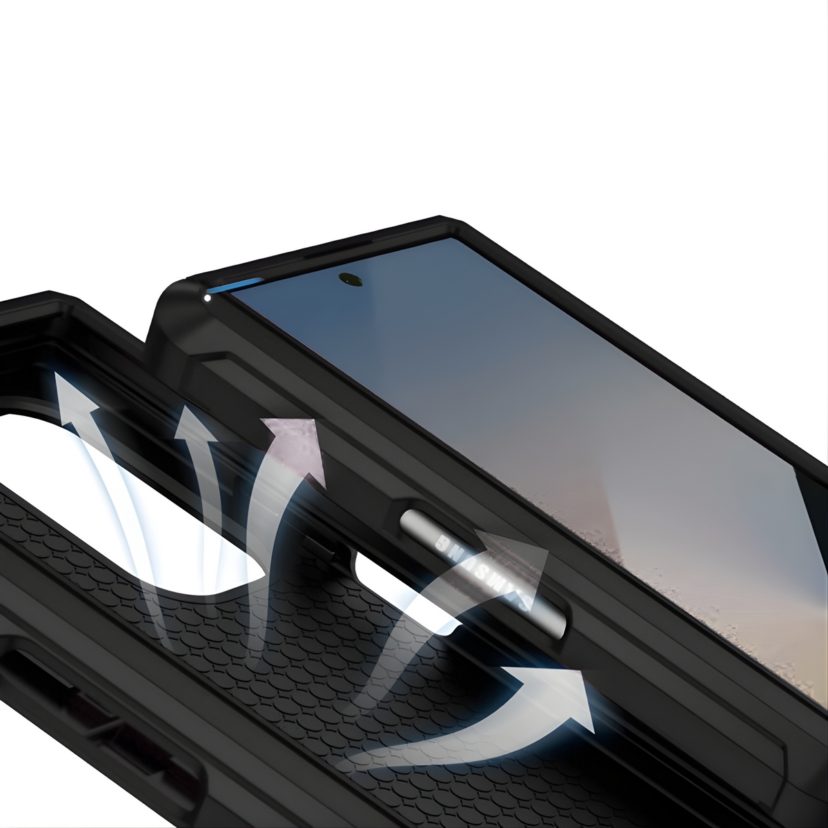Sentinel H1 Galaxy Z Fold case feature diagram - camera protection