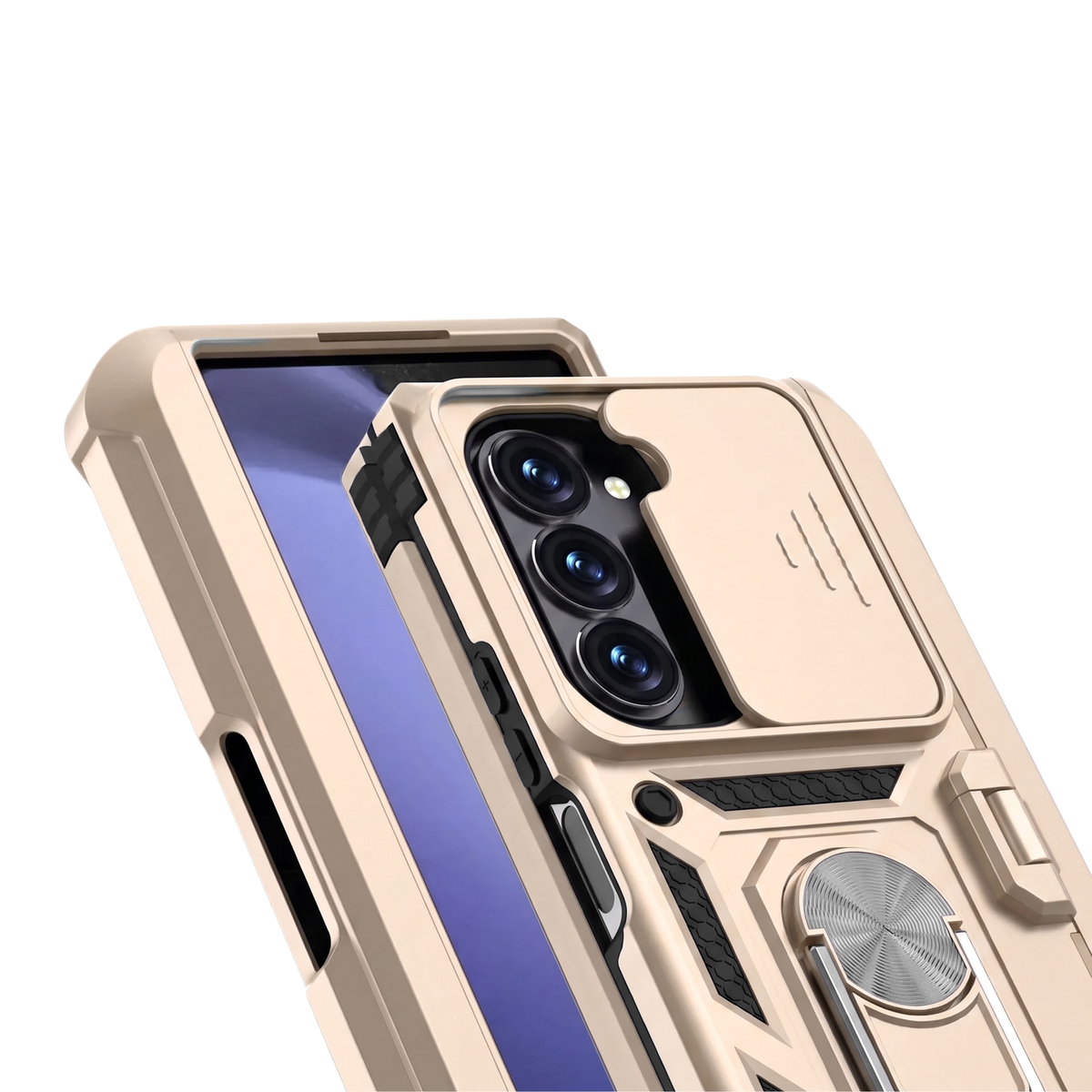 Sentinel H1 Galaxy Z Fold case in Gold - close-up of camera cover and rotating ring