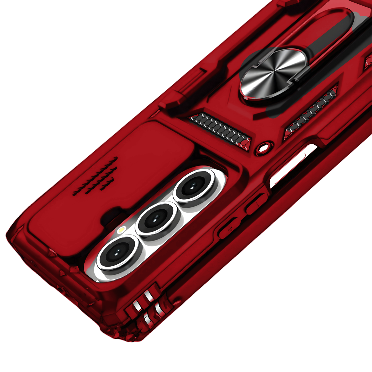 Sentinel H1 Galaxy Z Fold case in Red - back detail with camera cutout, ring and grip panels