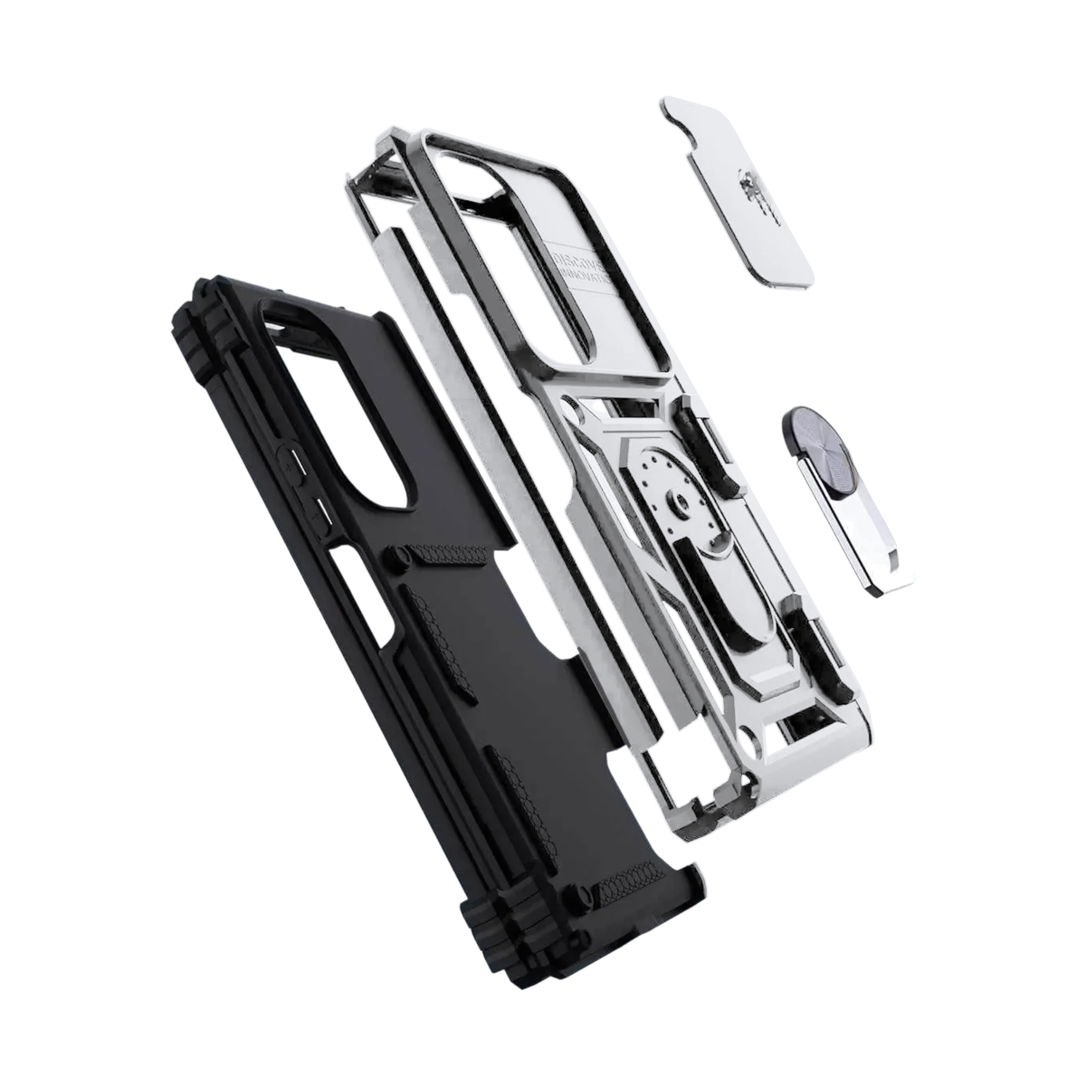 Sentinel H1 Galaxy Z Fold case in Silver - exploded view of case parts
