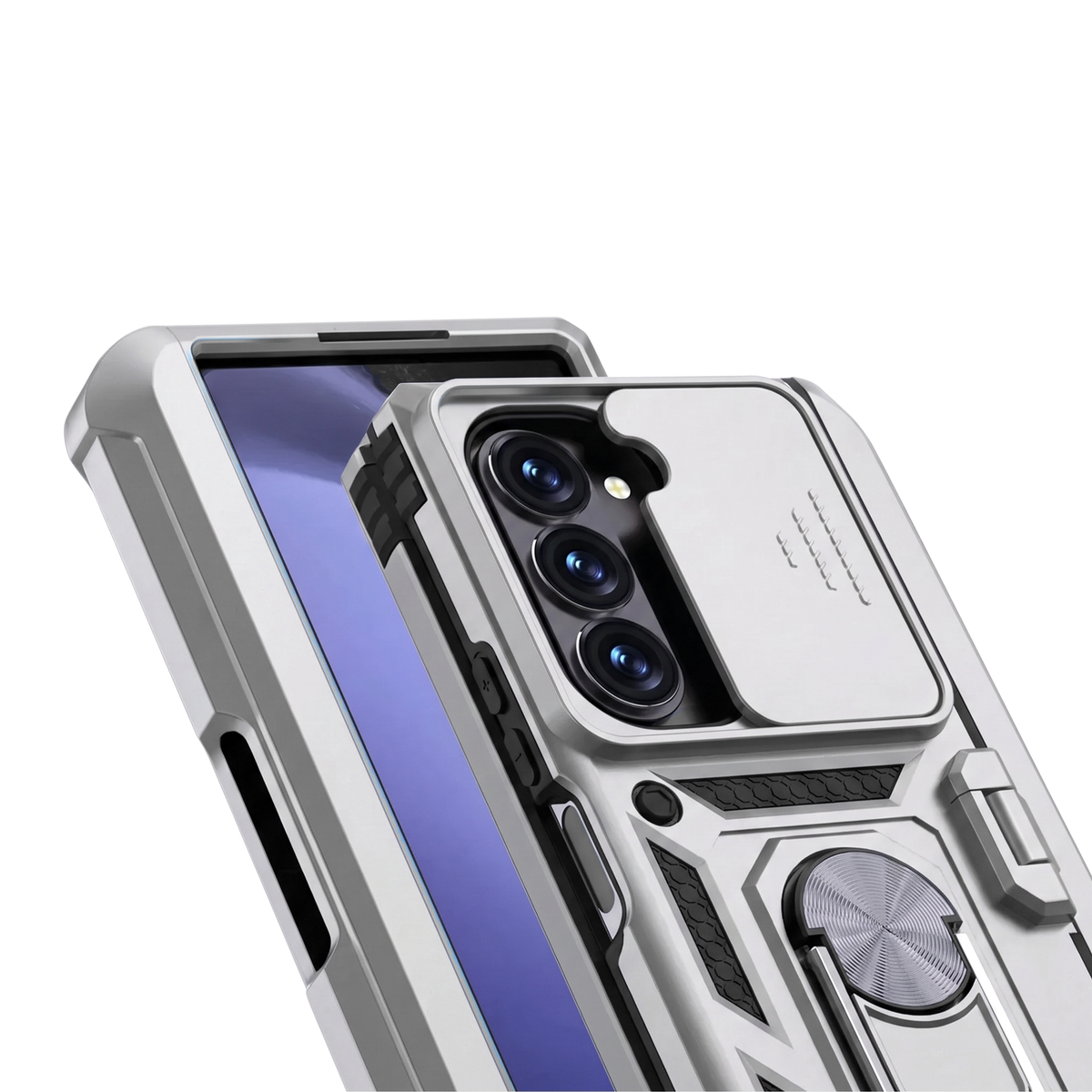 Sentinel H1 Galaxy Z Fold case in Silver - close-up of camera cover and rotating ring