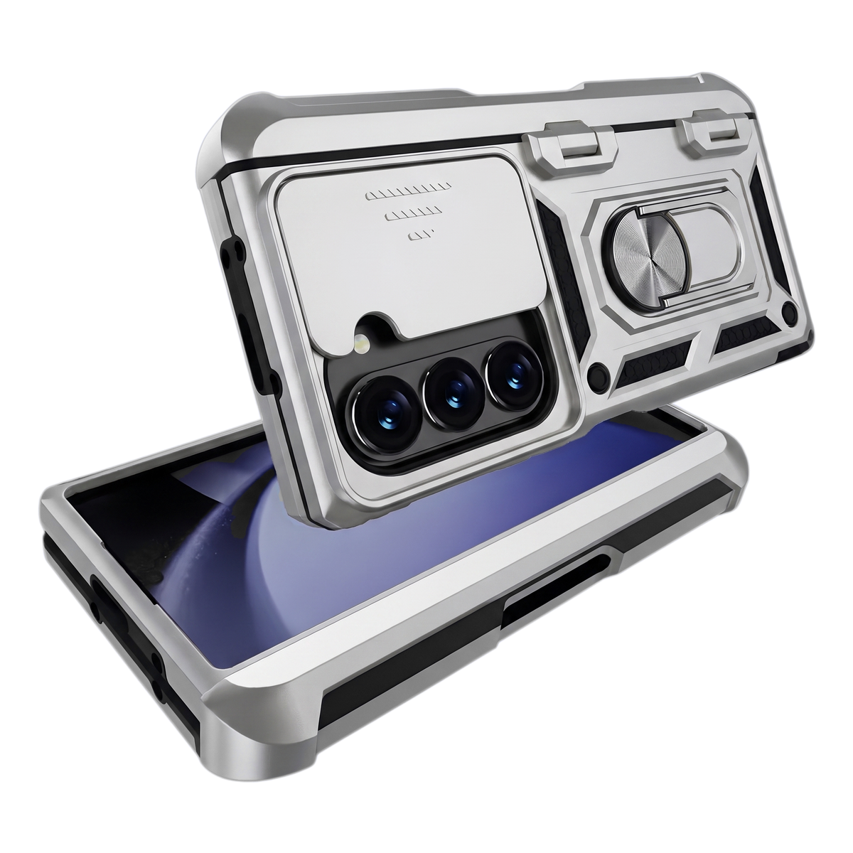 Sentinel H1 Galaxy Z Fold case in Silver - camera cutout, ring holder and slim profile