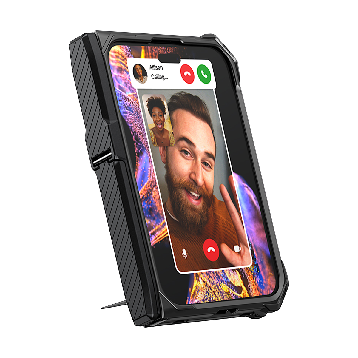 Sentinel H2 iPhone Duo case in Black - hands-free video calls on the kickstand