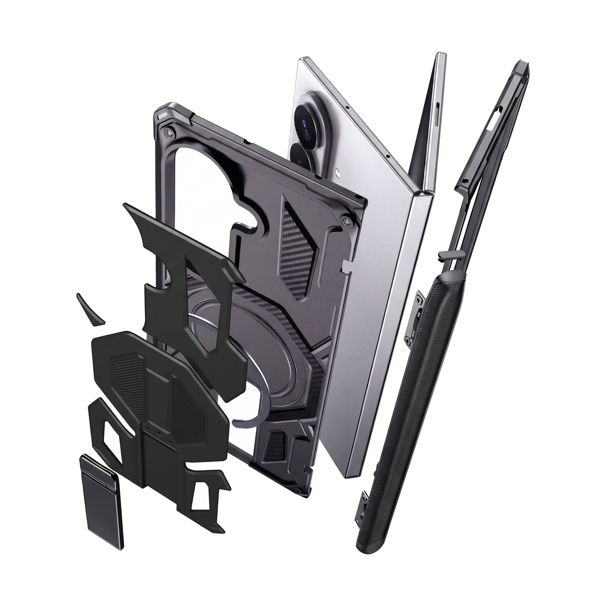 Sentinel H2 Galaxy Z Fold case in Black - exploded view of multi-layer protection