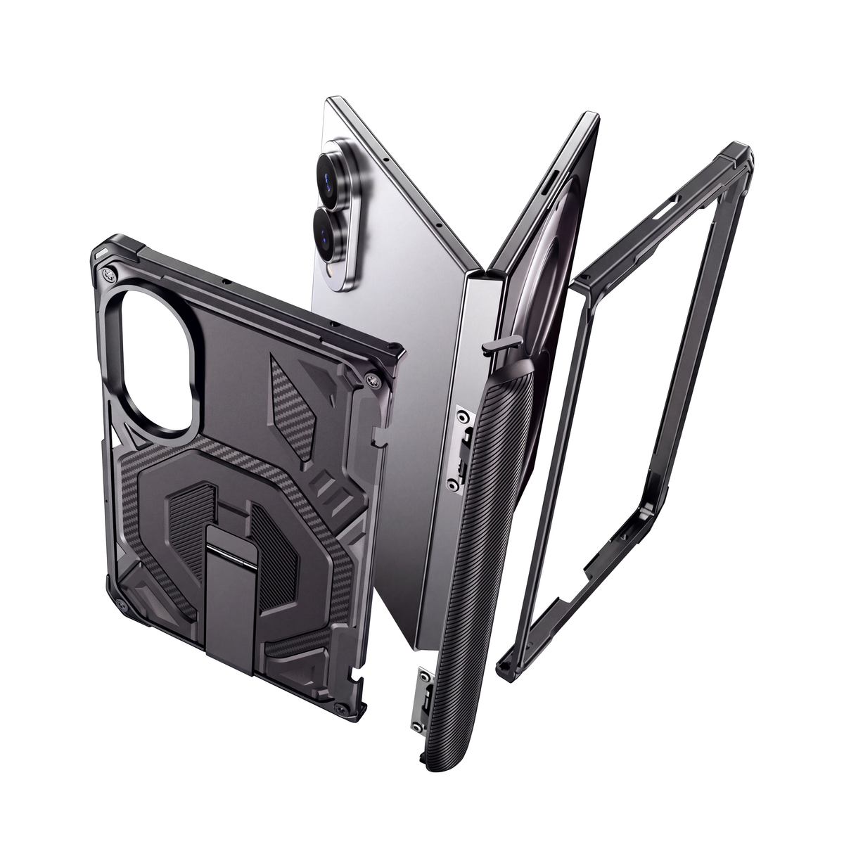 Sentinel H2 Galaxy Z Fold 8 case in Black - exploded view of multi-layer protection