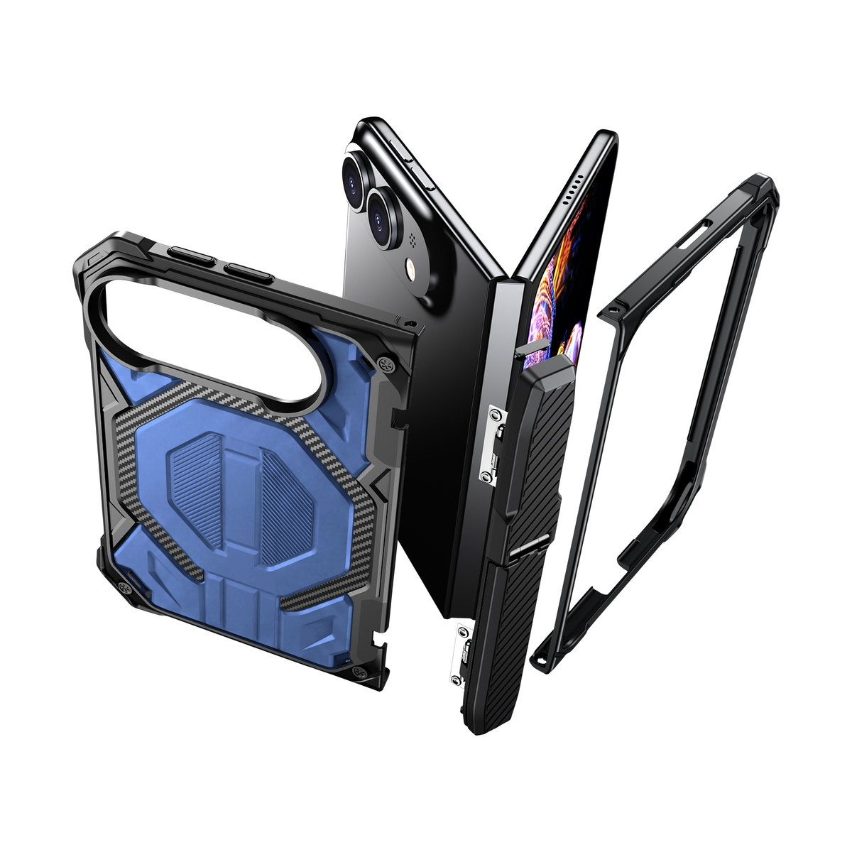 Sentinel H2 iPhone Duo case in Blue - exploded view of multi-layer protection