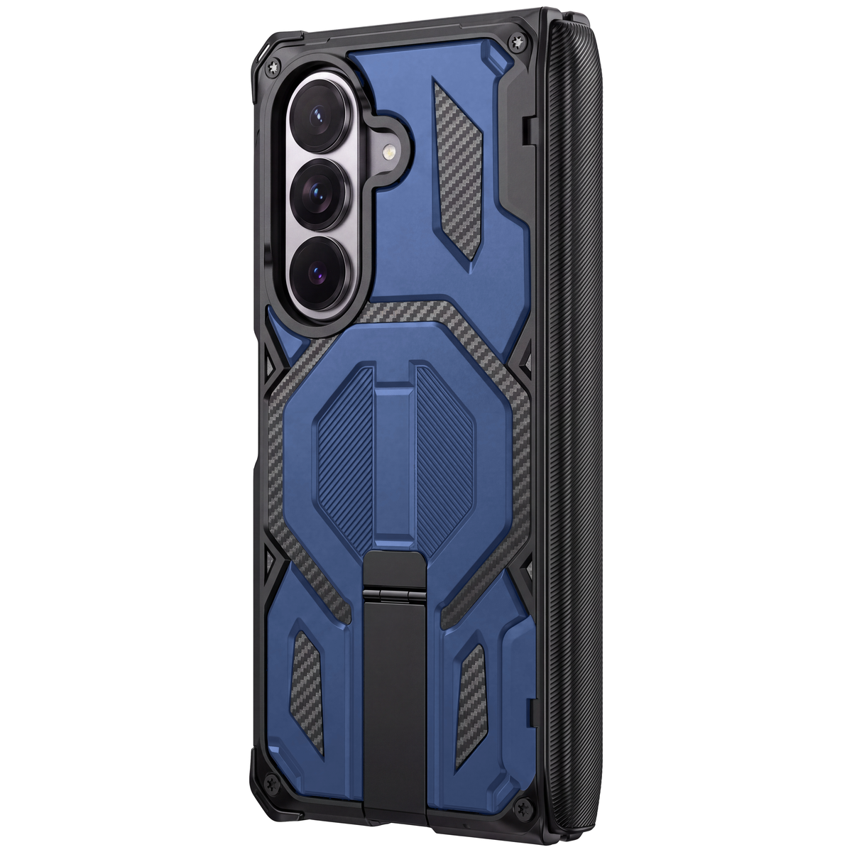 Sentinel H2 Galaxy Z Fold 8 Ultra rugged case in Blue with carbon-fibre armour panels and flip-out kickstand - rear view