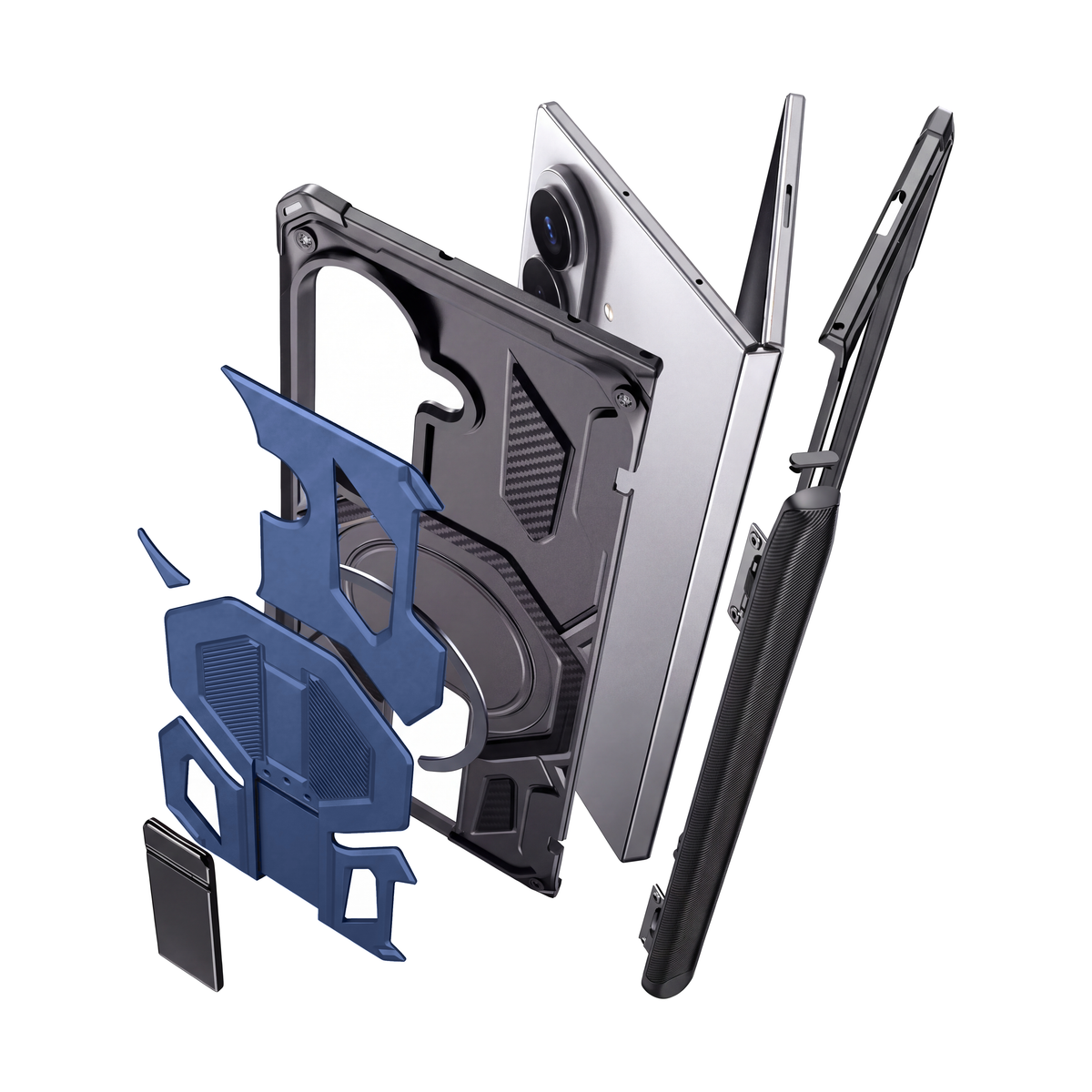 Sentinel H2 Galaxy Z Fold case in Blue - exploded view of multi-layer protection