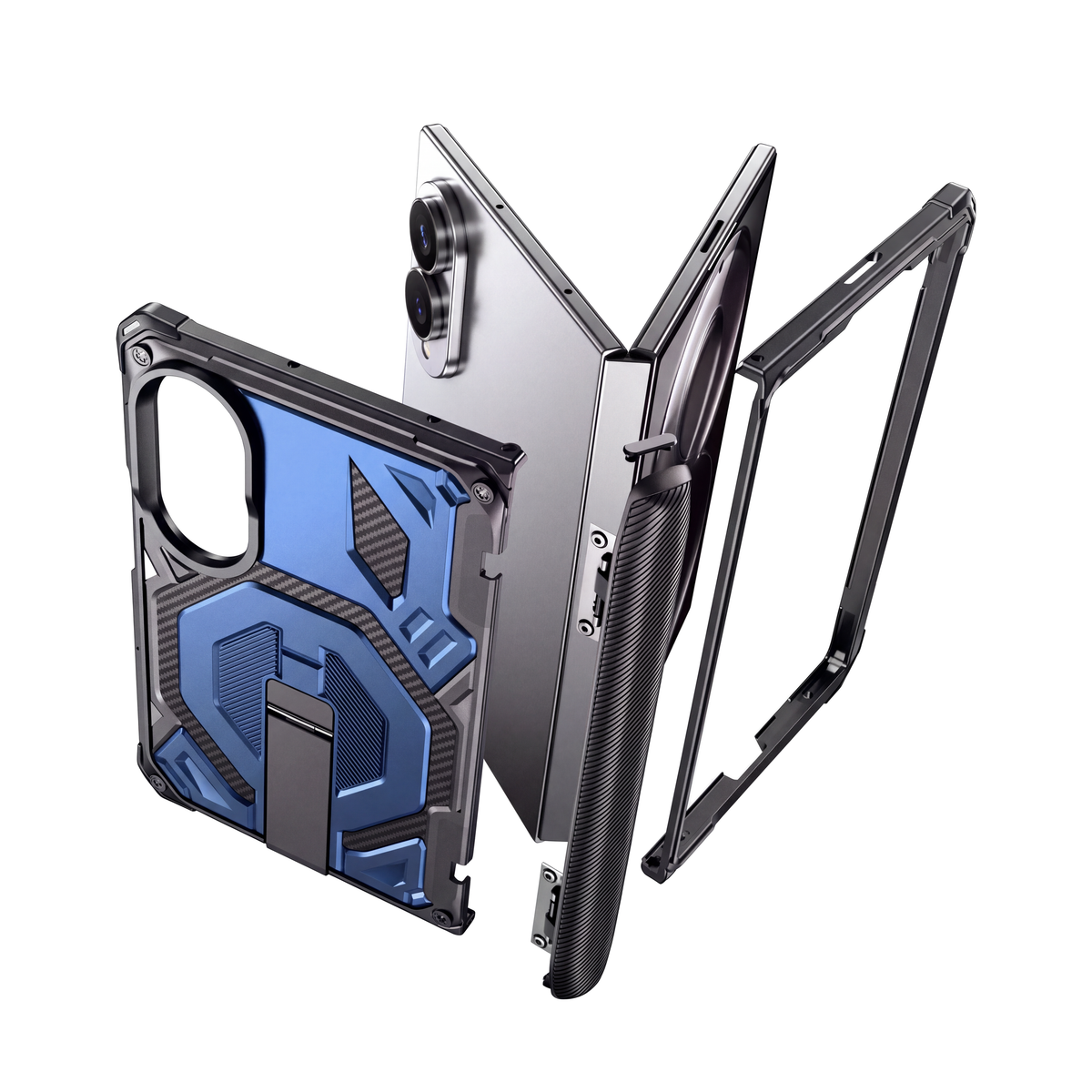 Sentinel H2 Galaxy Z Fold 8 case in Blue - exploded view of multi-layer protection