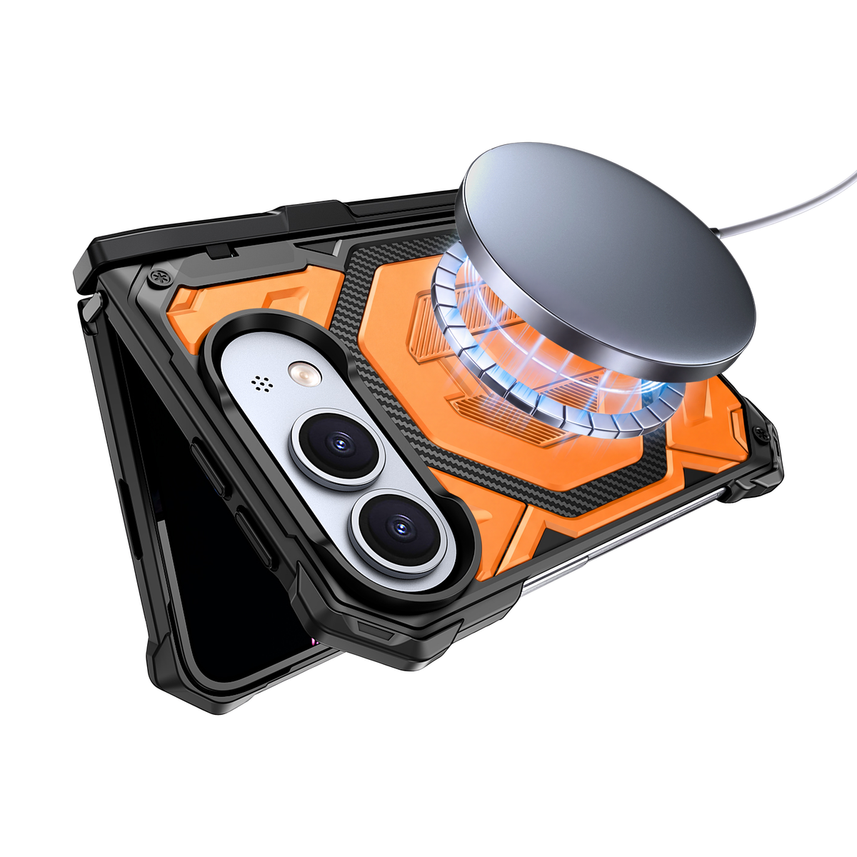Sentinel H2 iPhone Duo case in Orange - magnetic wireless charging