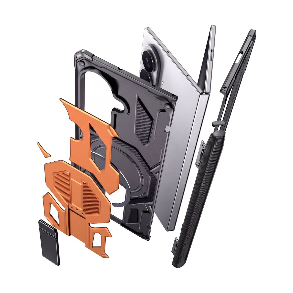 Sentinel H2 Galaxy Z Fold case in Orange - exploded view of multi-layer protection
