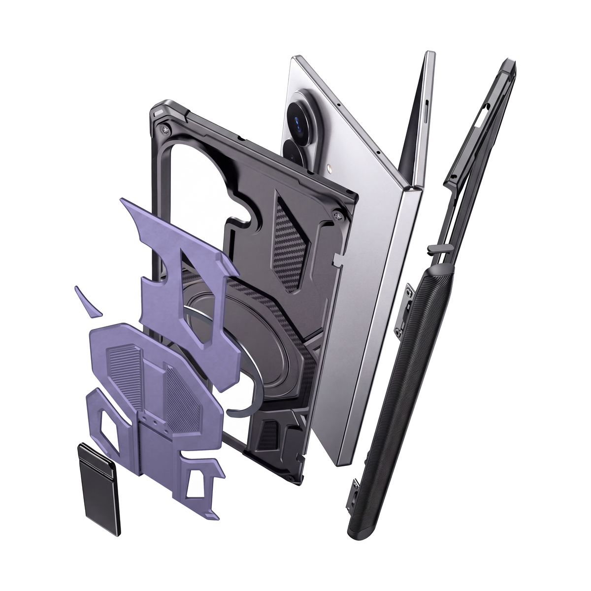 Sentinel H2 Galaxy Z Fold case in Purple - exploded view of multi-layer protection