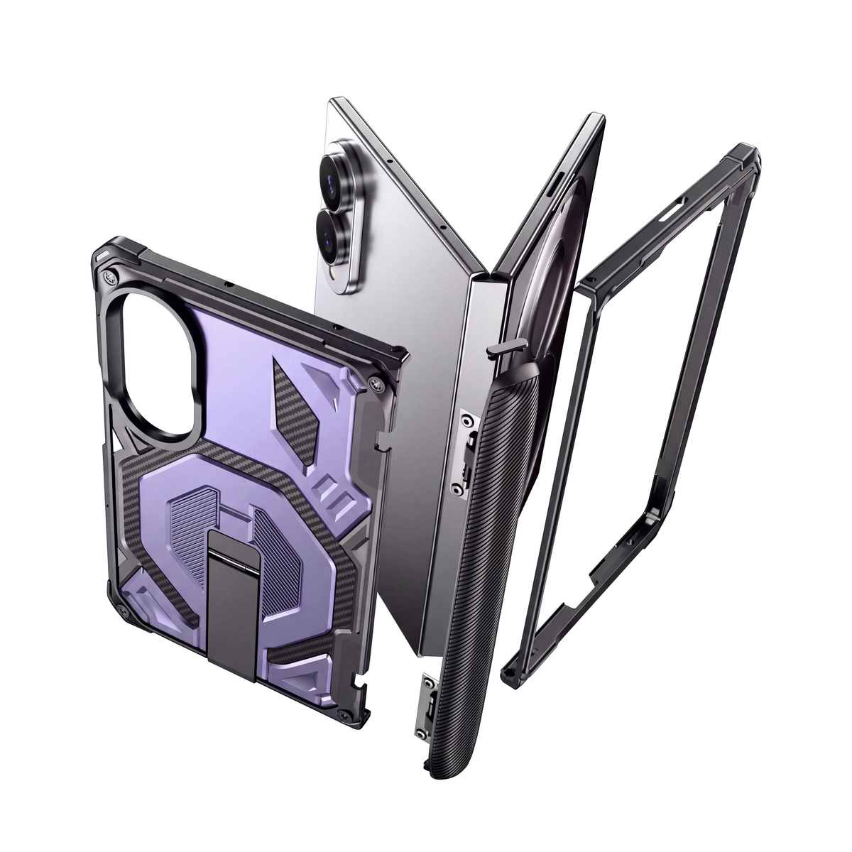 Sentinel H2 Galaxy Z Fold 8 case in Purple - exploded view of multi-layer protection