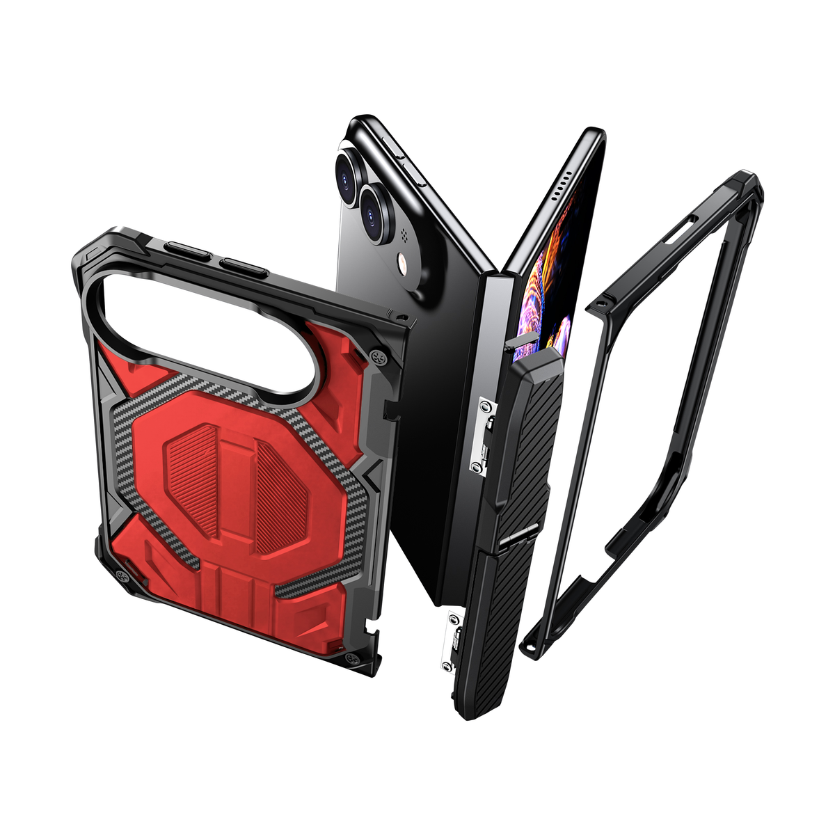 Sentinel H2 iPhone Duo case in Red - exploded view of multi-layer protection