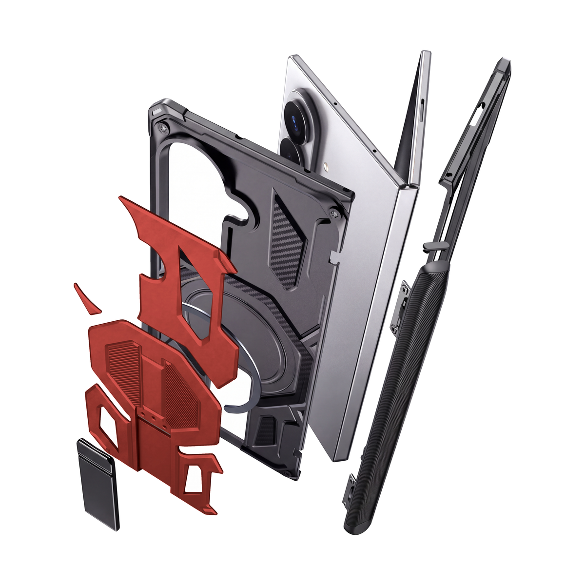 Sentinel H2 Galaxy Z Fold case in Red - exploded view of multi-layer protection