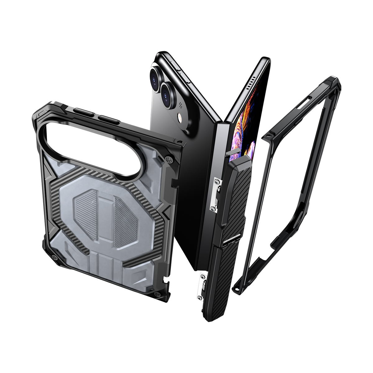 Sentinel H2 iPhone Duo case in Silver - exploded view of multi-layer protection
