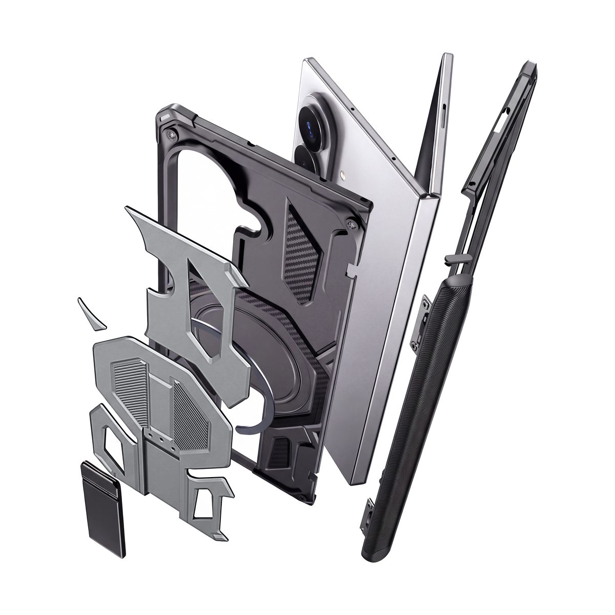 Sentinel H2 Galaxy Z Fold case in Silver - exploded view of multi-layer protection