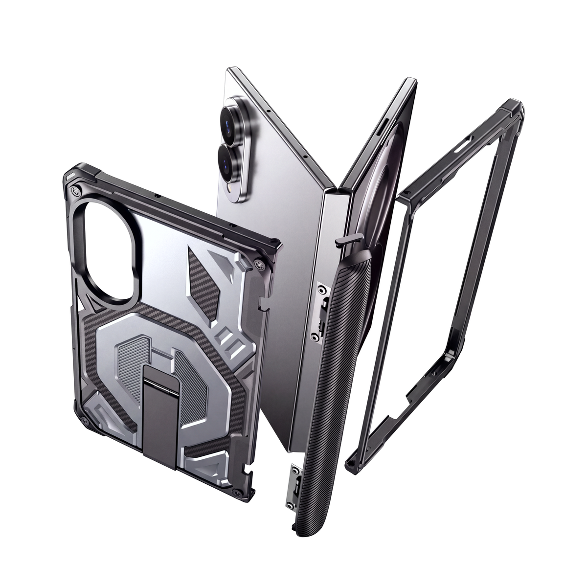 Sentinel H2 Galaxy Z Fold 8 case in Silver - exploded view of multi-layer protection