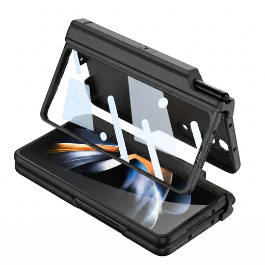 Sync M1 Galaxy Z Fold case in Black propped hands-free in stand mode with the kickstand out